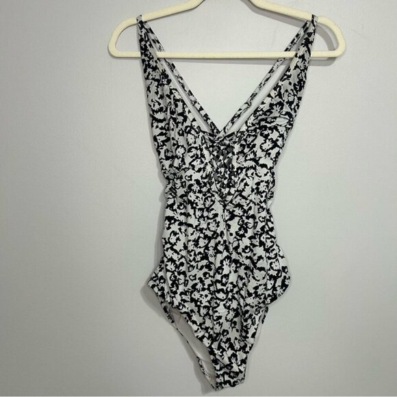 Leilani Black White Pattern Lace Up Front One Piece Swimsuit Women’s Size 8 - Picture 1 of 5
